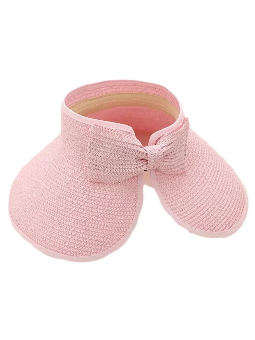 Tigerstars Pink Wide Brim Straw Roll-Up Sun Visor Hat